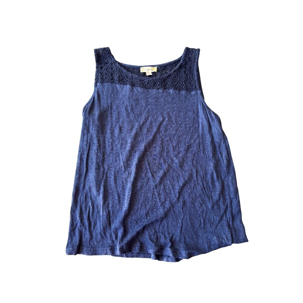 Nurture Womens Sleeveless Scoop Neck Navy Tank Top M Lace Overlay Casual